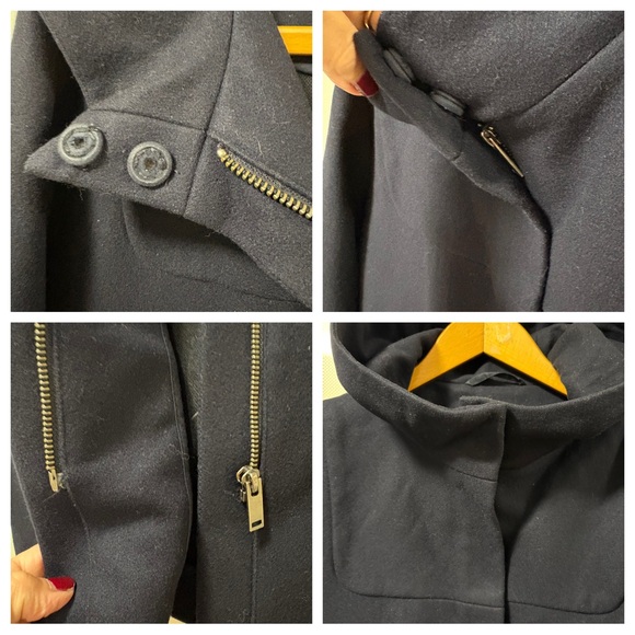 COS Darkest Navy Blue Hooded Wool Duffle Coat Size 12 - Picture 13 of 16